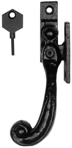 kirkpatrick  locking window handle left hand antique black broughtons lighting ironmongery
