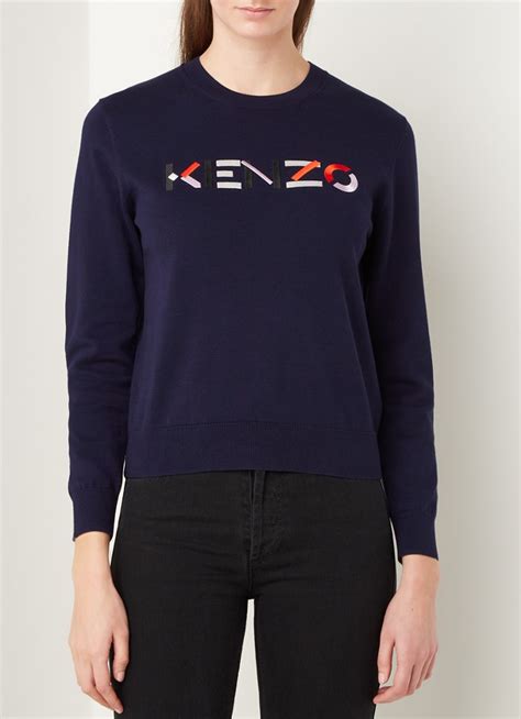 kenzo fijngebreide pullover met logoborduring donkerblauw de bijenkorf