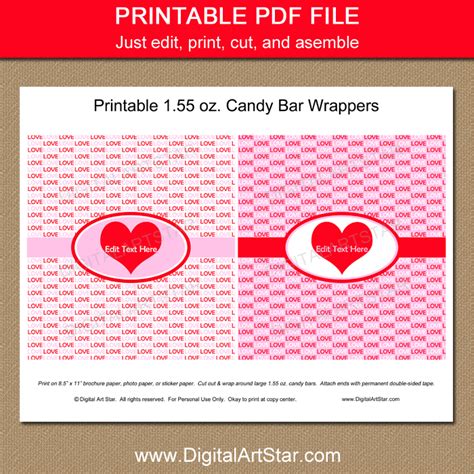 valentine party favors candy bar wrapper template digital art star