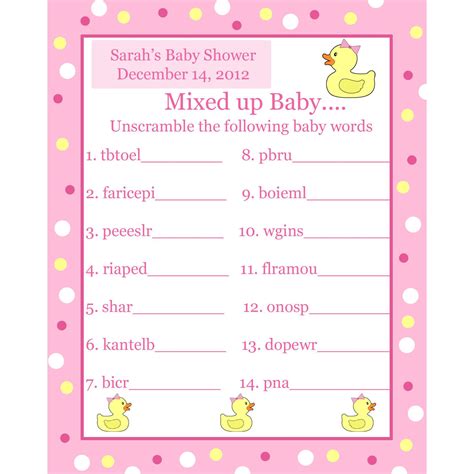 personalized word scramble baby shower game cards pink etsy baby