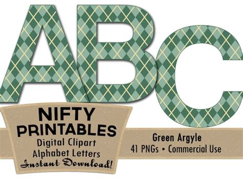 green alphabet letters clip art digital  niftyprintables