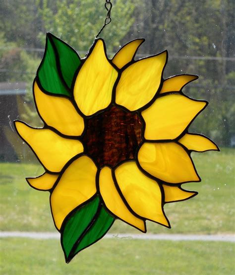 Stained Glass Sunflower Suncatcher Handcrafted In The Usa By