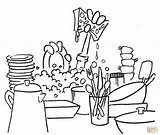 Dishes Washing Coloring Pages Wash Drawing Dish Clean Hand sketch template