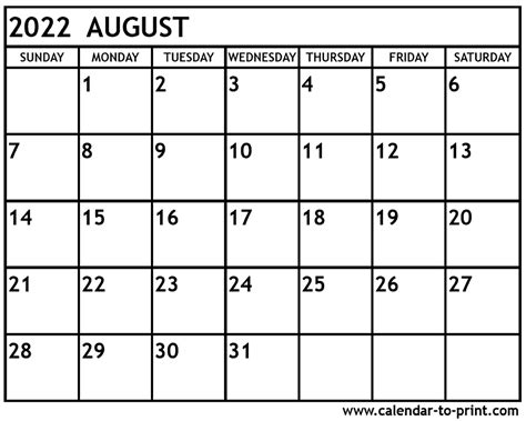 august  calendar printable