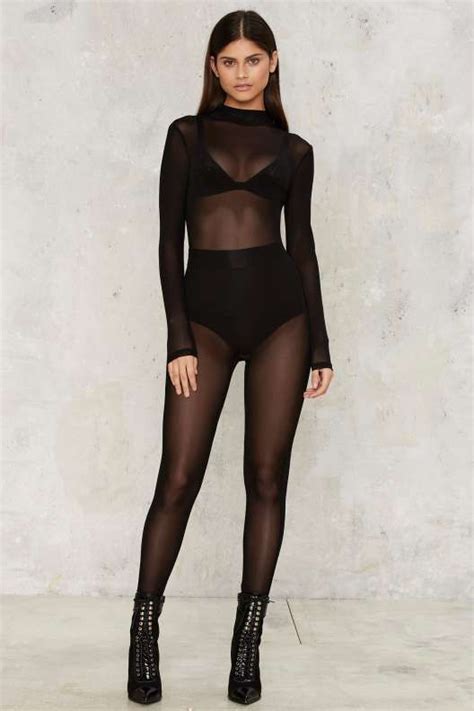 Mesh Consumption Sheer Bodysuit Sheer Bodysuit Fashion Tights Black