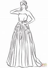 Coloring Dress Dibujos Prom Strapless sketch template
