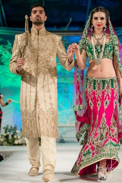 asiana bridal show harkirans pink green lengha ziggi ivory gold sherwani via