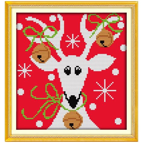 christmas reindeer 2 patterns counted cross stitch handmade 11 14ct
