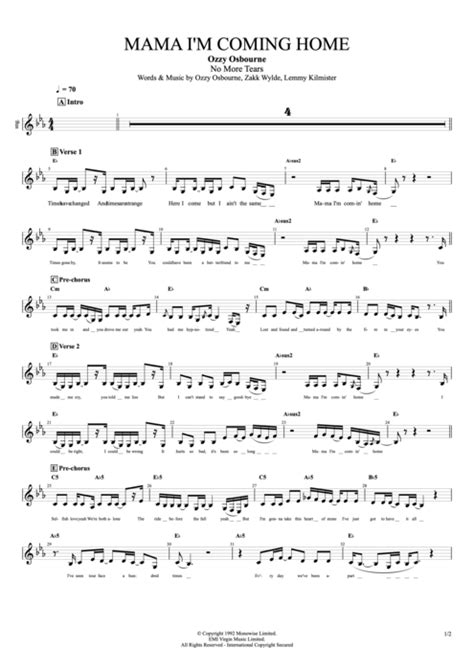 Mama Im Coming Home Tab By Ozzy Osbourne Guitar Pro Full Score