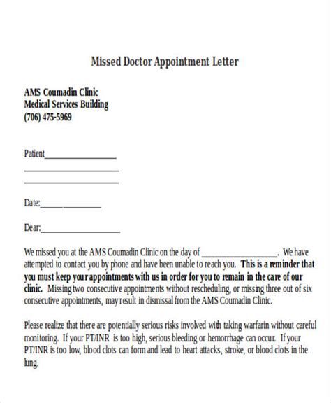 missed appointment letter templates  samples examples format