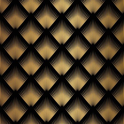 art deco pattern seamless black  gold background  night heron