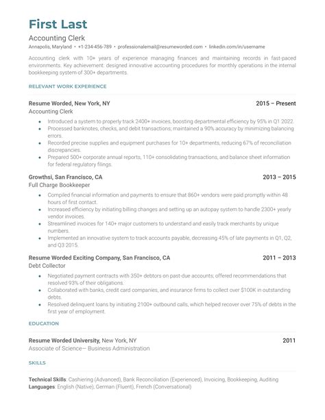 accounting clerk resume    resume worded