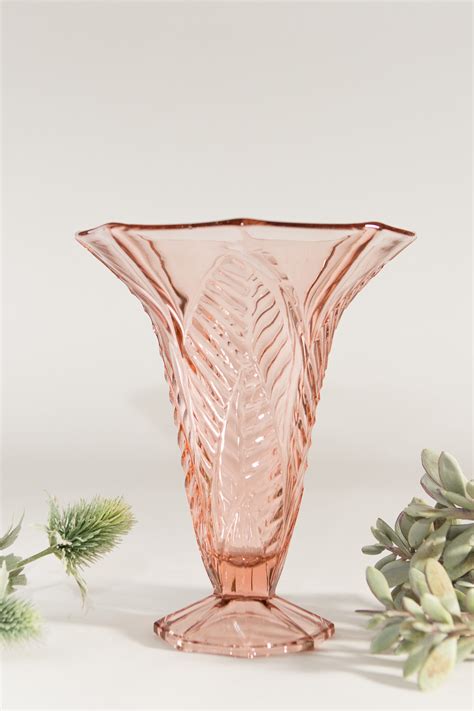 antique pink glass vase large vintage depression glass decor