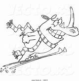 Cartoon Skiing Coloring Rhino Vector Pages Outline Printable Leishman Ron Rhinoceros Royalty sketch template