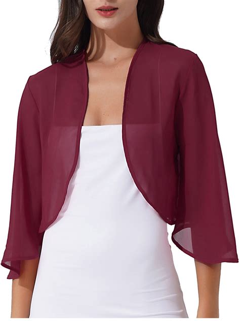 Aislor Womens 3 4 Sleeve Bolero Chiffon Shrug Open Front Cropped