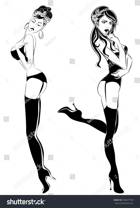 Sexy Pinup Girl Lingerie Vector Illustration Stock Vector 350677790