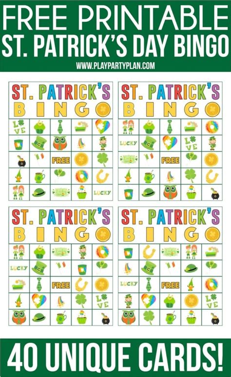printable st patricks day bingo  cards play party plan