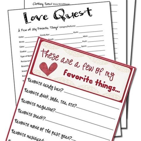 a few of our favorite things questionnaires for couples