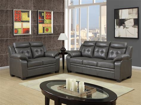 grey apartment size casual contemporary bonded leather sofa set