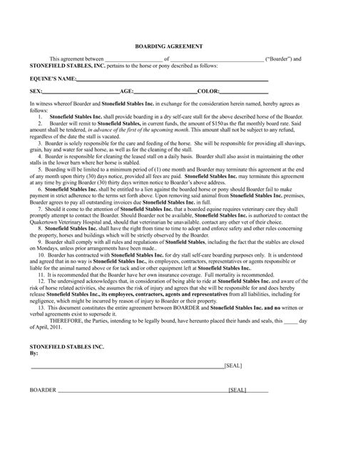 printable horse boarding contract form fill   sign printable