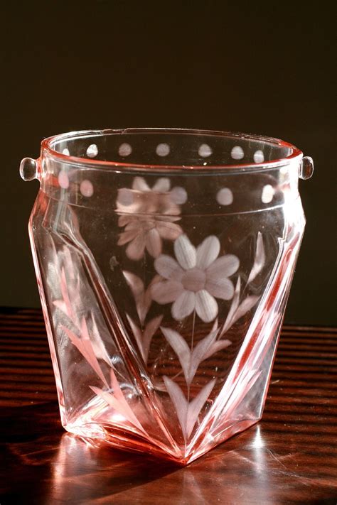 vintage 1930s pink depression glass ice bucket vintage pink
