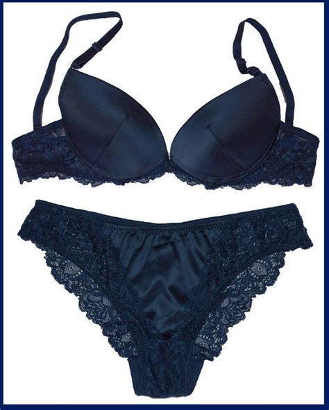 navy blue satin lace push up bra panties set 10c 12c 14c 16c ebay