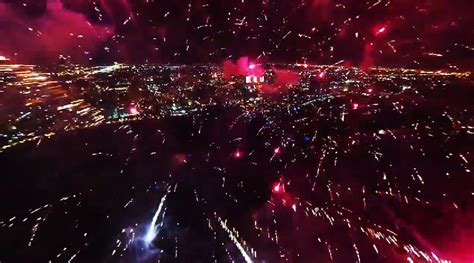 incredible footage   drone flying   middle  fireworks