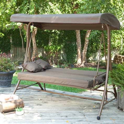 Coral Coast Siesta 3 Person Canopy Swing Bed Chocolate Porch Swings