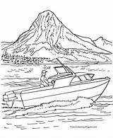 Coloring Boat Pages National Park Glacier Boats Parks Ship Kids Drawing Lake Motor Speed Sheets Print Mountain Printable Power Simple sketch template