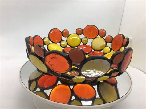 Stained Glass Bowl 70 S Style Home Decor Jewellery Bowl Etsy