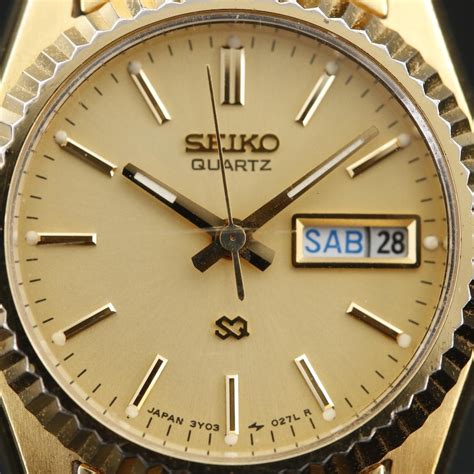 1989 Seiko Sq Day Date Gold Tone Quartz Wristwatch Ebth