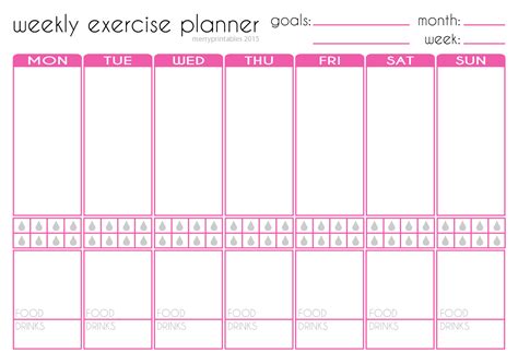 merryprintables  weekly exercise planner