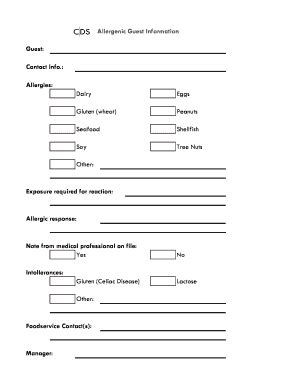 food allergy form template word fill  printable fillable