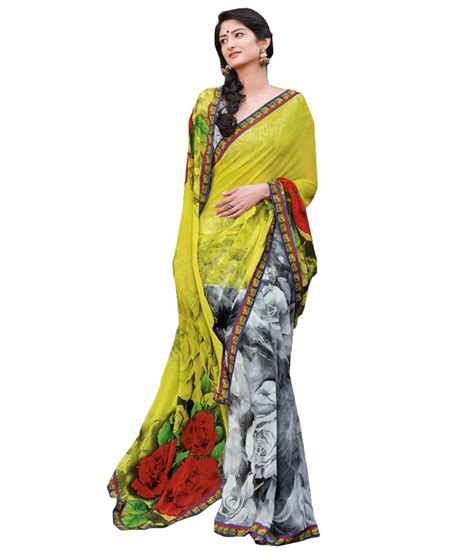 Amyra By Odhni Yellow And Green Color Georgette Saree Buy Amyra By