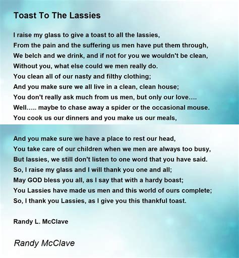 Toast To The Lassies Toast To The Lassies Poem By Randy Mcclave