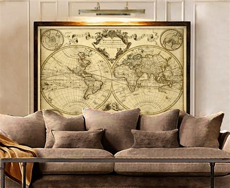 world map map art historic map antique style world map wall art guillaume de lisle