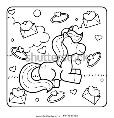 valentines day unicorn coloring page stock illustration