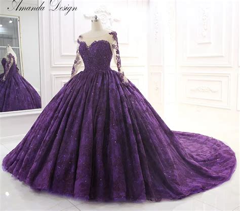 buy amazing high  wedding dress purple lace wedding