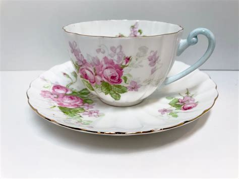 floral shelley tea cup  saucer rose teacup ludlow shape antique