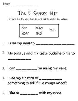 sense quiz teaching resources tpt