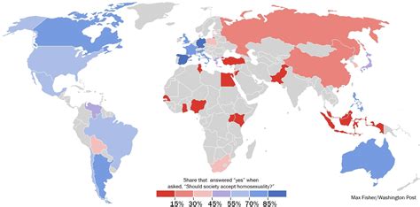 a revealing map of the countries that are most and least tolerant of