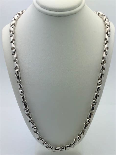 mens  white gold solid heavy  bullet style chain necklace mm  grams ebay