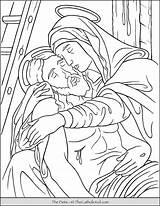 Coloring Pieta Mary Thecatholickid Jesus sketch template