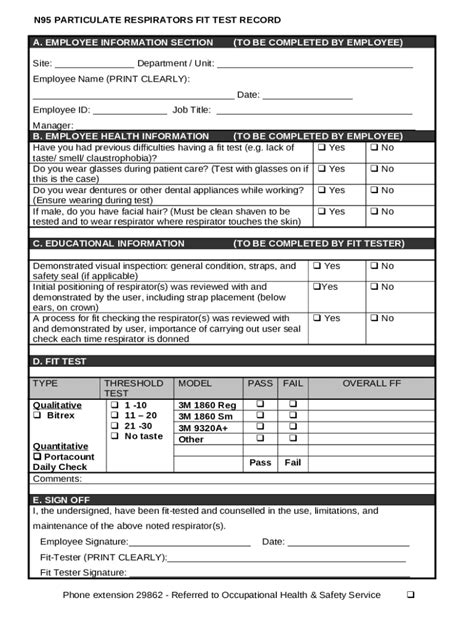 summary  respirator fit test requirements    template
