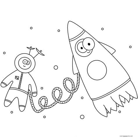cartoon astronaut  rocket coloring page  printable coloring pages