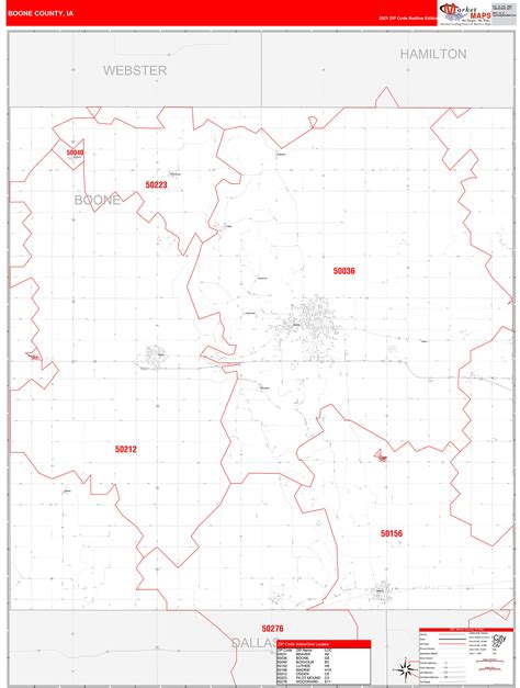 boone county ia zip code wall map red  style  marketmaps