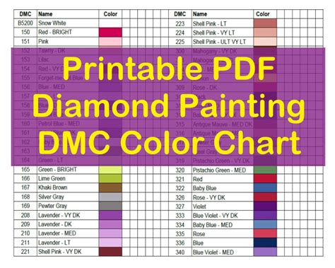printable  dmc color charts diamond painting drill color card