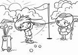 Golf Coloring Pages Kids Playing Printable Color Girl Cart Ball Golfer Onlinecoloringpages sketch template