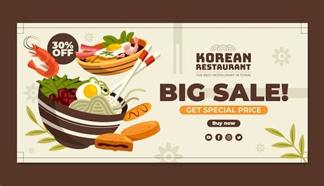 vector hand drawn korean restaurant sale banner template