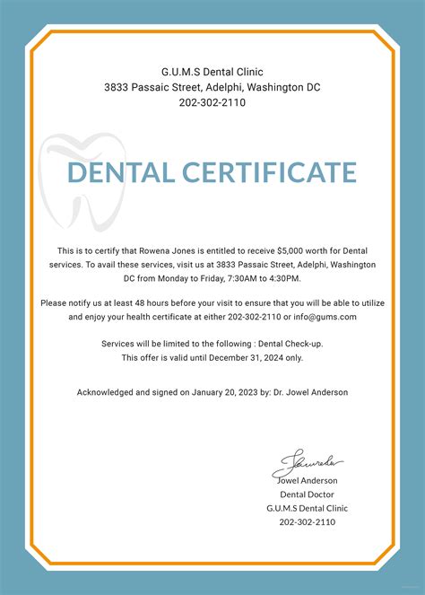 dental medical certificate sample template   word google